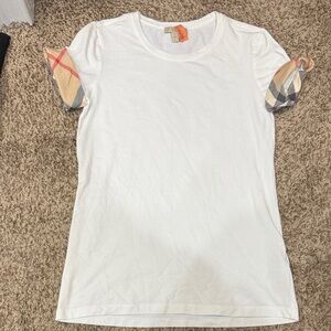 Burberry White Tee with Checkered Sleeves
